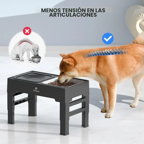 Vista 3 de Cuencos elevados para perros ELS PET, cuencos ajustables elevados para perros con cuenco de agua para perros sin derrames y comedero de acero