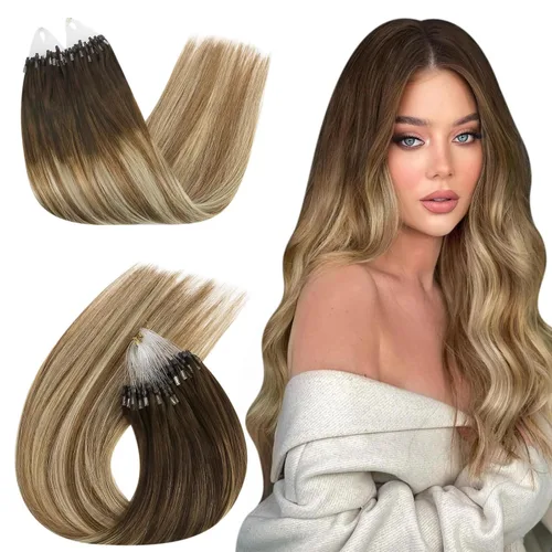 Vista 14 de Ugeat - Extensiones de cabello humano con microanillo, 14 pulgadas, extensiones de cabello Remy con microcuentas de 1 gm/hebra, 50 gms, extensiones