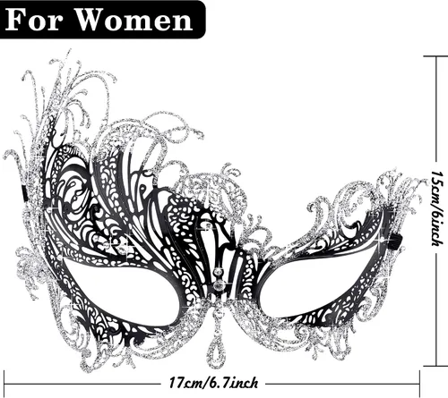 Vista 2 de SIQUK Máscaras de máscaras de metal veneciano para parejas, máscara de disfraz de Halloween, máscara de Mardi Gras para parejas, mujeres y hombres