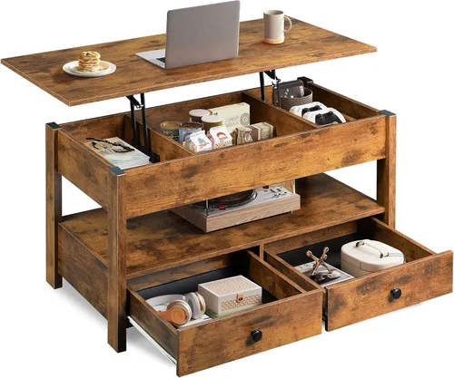 Vista 13 de WLIVE Mesa de Centro, Mesa de Centro con Tapa Elevable con 2 Cajones, Gran Almacenamiento y Estante Abierto, Tapa de Mesa Elevable para Sala de Negro