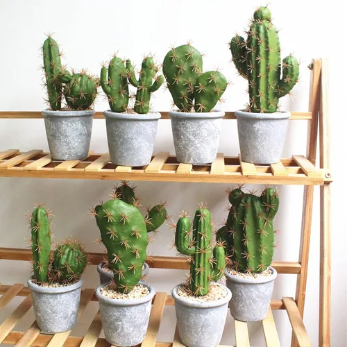 Vista 6 de HinyoCo 6 piezas de cactus artificiales de imitación de cactus, arreglo floral, material vegetal verde para decoración del hogar y la oficina