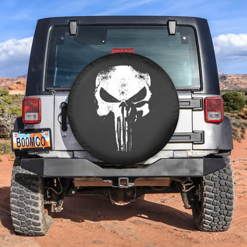 Vista 3 de 26" Distressed Skull - Cubierta de neumático de repuesto - (vinilo de mezclilla negro) - Fabricado en los Estados Unidos