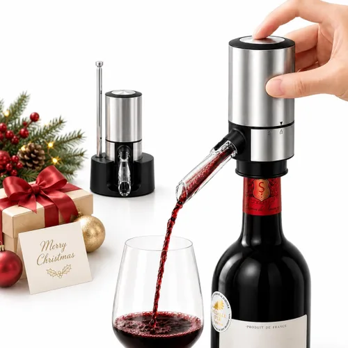 Vista 5 de Dispensador aireador de vino eléctrico, vertedor de vino automático con decantación de un solo toque, dispensador de vino recargable sin goteo con 2