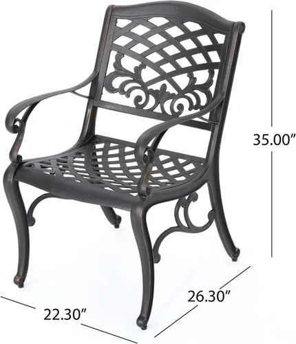 Vista 3 de Christopher Knight Home Myrtle Beach - Sillas de comedor de aluminio para exteriores, juego de 2 piezas, cobre brillante