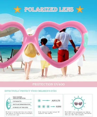 Vista 5 de CGID Soft Rubber Kids Cute Heart Polarized Sunglasses UV400 for Children Age 3-10, K78