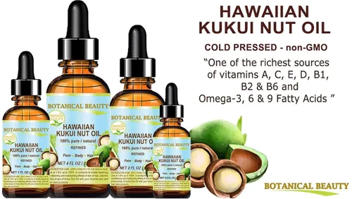 Vista 6 de Botanical Beauty KUKUI Aceite de nuez 100% puro, natural, virgen, sin refinar, aceite portador prensado en frío, 0.5 fl oz, 0.5 fl oz para cara