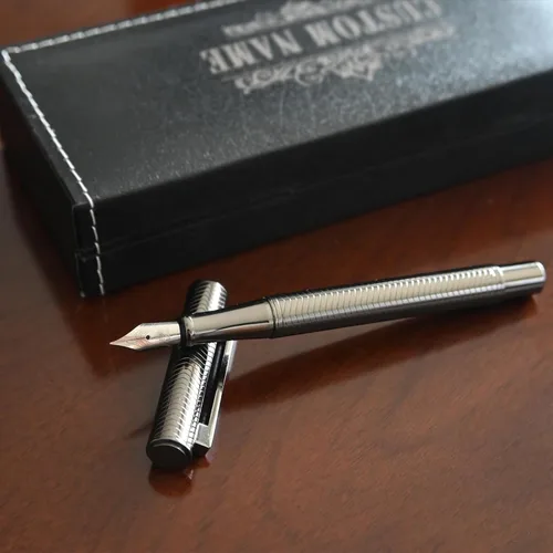 Vista 4 de Pluma estilográfica plateada personalizada con grabado gratis, bolígrafos personalizados personalizados con nombre y caja de regalo, tinta negra