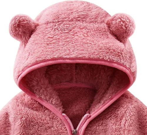 Vista 4 de SYNIA Abrigo de invierno para bebés y niñas, chaqueta de forro polar cálida con capucha de oso con capucha para bebés y niños pequeños de 0 a 4 años