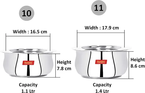 Vista 5 de Sumeet Juego de utensilios de cocina de acero inoxidable con tapa, 1.1, 1.6 L, 2 piezas (acero)