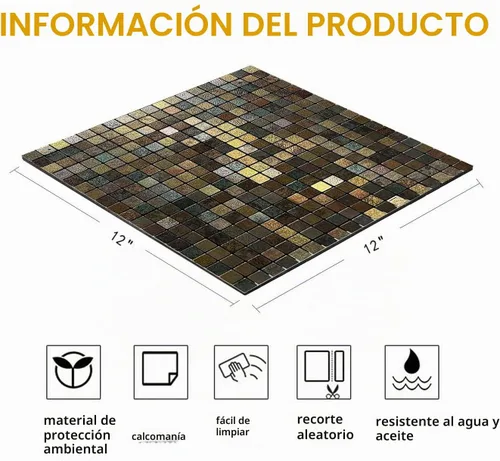 Vista 2 de XUANINY Azulejos Adhesivos de Pared para Cocina, Baño, Chimenea, Mosaico de Aluminio Metálico Autoadhesivo (12"x12") (5, Estampado Amarillo y Verde)