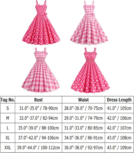 Vista 7 de ODASDO Vestido de cuadros rosa para mujer, estilo vintage, Rockabilly de los años 50, con tirantes delgados, acampanado, vestido midi para cóctel