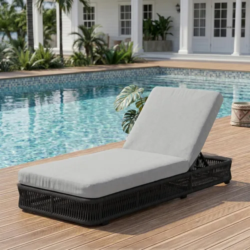 Vista 34 de Outdoor Chaise Lounge Chairs Set of 2, Brown Woven Rope Pool Lounge Chairs marrón/beige