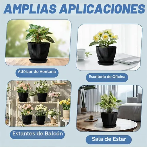 Vista 5 de RooTrimmer Macetas de Plástico Engrosado Negro de 7.5 Pulgadas con Platillos, Paquete de 6 Maceteros Modernos para Plántulas para Plantas