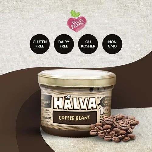 Vista 5 de Halva Kingdom Postre vegano Halva sin azúcar y sésamo abierto Ingredientes saludables, sin gluten, tarro certificado Kosher (granos de café)