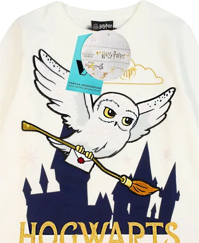 Vista 6 de Harry Potter Pijama Hedwig de manga larga y pantalones de forro polar para niñas, Marfil