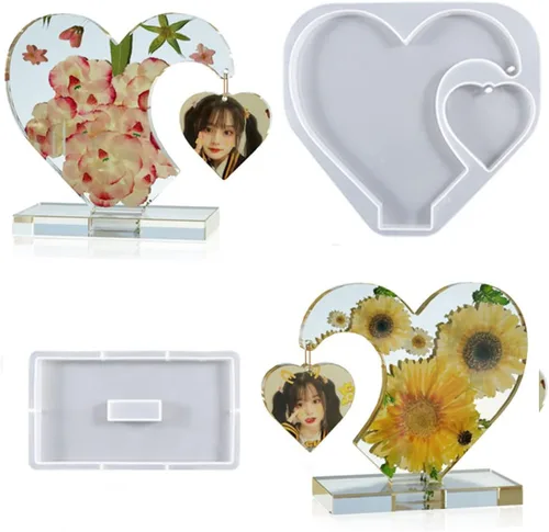 Vista 8 de Moldes de resina de corazón, 2 piezas de moldes de silicona para marco de fotos, moldes de epoxi, moldes de fundición, manualidades, manualidades