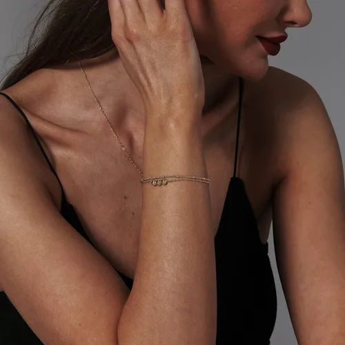 Vista 5 de Pencros Pulsera de oro en capas de oro de 14 quilates, delicada cadena ovalada de perlas para mujeres y niñas