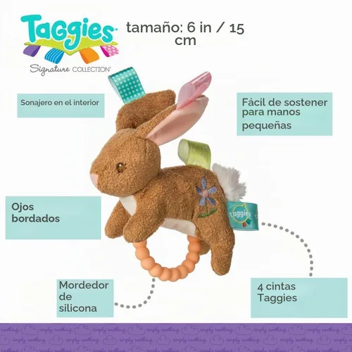 Vista 4 de Taggies Sonajero mordedor, 6.0 in, Harmony Bunny