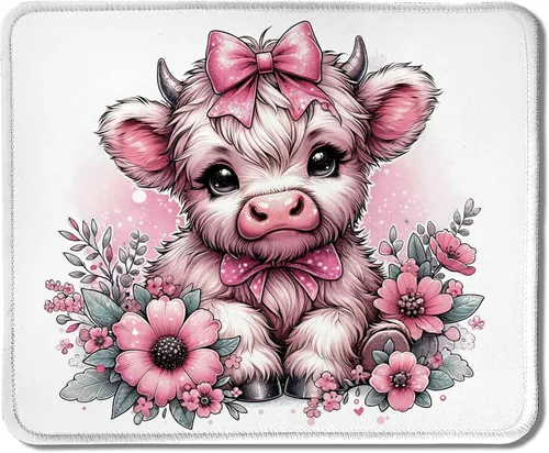 Vista 13 de Highland - Alfombrilla de mouse de vaca con lazo rosa coqueta floral para mouse inalámbricos, computadora portátil, accesorios de escritorio, 9.5 x