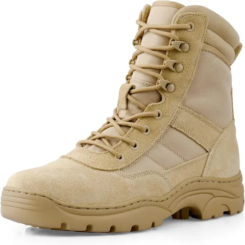 Vista 11 de Botas tácticas militares de combate para hombre, con cremallera lateral, botas de trabajo para el ejército y la policía, antideslizantes para tareas