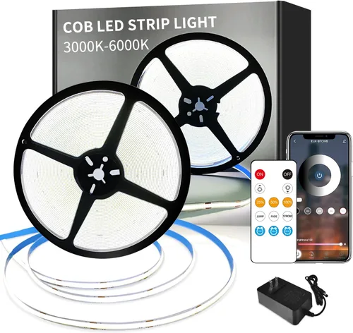 Vista 13 de COB - Tira de luces LED de 32.8 pies, 3000 K, blanco cálido, regulable, CC de 24 V, cinta de luces LED flexibles para dormitorio, con control remoto