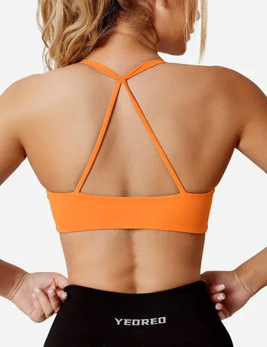 Vista 5 de YEOREO Sujetador deportivo acolchado con espalda cruzada para mujer, camiseta sin mangas de bajo impacto medio para yoga
