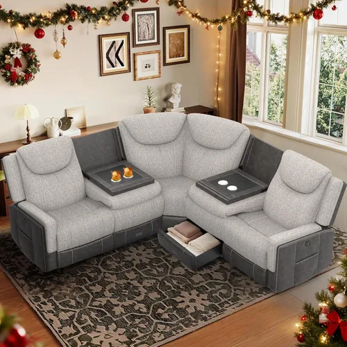 Vista 15 de Dresegmt Sofá reclinable, 2 vías multifunción manual de 3 plazas con portavasos, almacenamiento y puertos USB, moderno sofá multifuncional, sofá