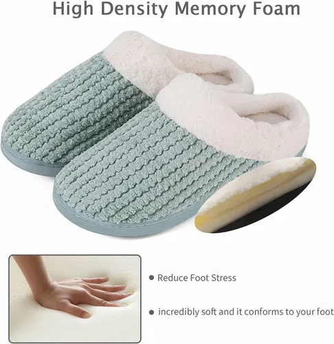 Vista 2 de YALOX - Pantuflas para mujer, cálidas, de espuma viscoelástica antideslizante, cómodas, de algodón para usar en el hogar, dormitorio, interiores