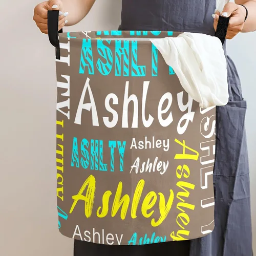 Vista 3 de Cesta de lavandería personalizada con nombre, cesta de lavandería plegable con asa para baño, sala de estar, dormitorio