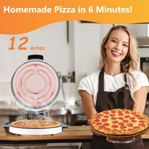 Vista 2 de Horno eléctrico para pizza, máquina de pizza de 12 pulgadas, para encimera, horno de pizza crujiente, pizza casera en 6 minutos. Ideal para fiestas
