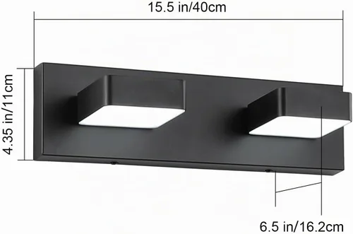 Vista 3 de Lámparas LED modernas de 2 luces LED para tocador de baño (15.5 pulgadas, blanco frío 6000 K), accesorios de iluminación de pared de baño
