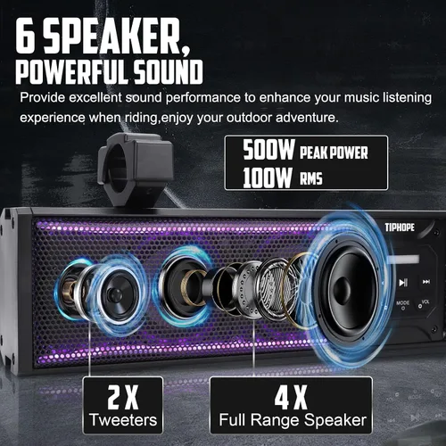 Vista 3 de Barra de sonido UTV de 26 pulgadas con 6 altavoces, barra de sonido ATV Bluetooth con iluminación RGB, sincronización de música, barra de sonido