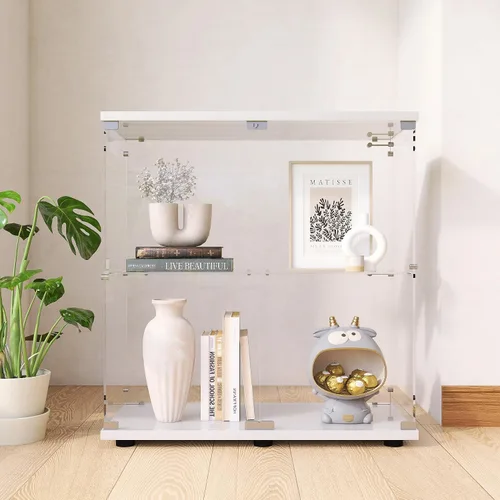 Vista 14 de Gabinete de Exhibición de Vidrio de 2 Niveles 14.3''P x 31.7''A x 33.7''Al, Gabinetes Curio de 2 Puertas de Colección Vitrina de Exhibición