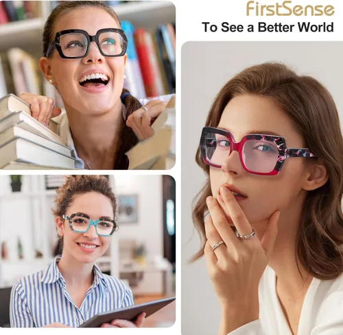Vista 6 de Paquete de 3 lentes de lectura con bloqueo de luz azul para mujeres y hombres, anteojos de lectura de gran tamaño con bisagra de resorte, lectores