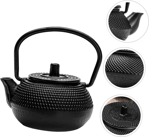 Vista 7 de SHERCHPRY Mini tetera gris hierro fundido tetera decorativa tetera tetera adornada para Tearoom
