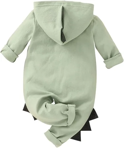 Vista 7 de Onththr Mameluco de dinosaurio para bebé, niño, manga larga, con capucha, trajes de traje