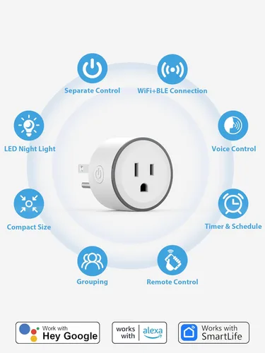 Vista 2 de Enchufe inteligente, ELELINK enchufe de salida Wi-Fi dual con control de voz, control remoto y función de temporizador, enchufes inteligentes