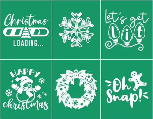 Vista 9 de 17 plantillas de pantalla de seda de Navidad con juego de pasta de tiza, mini espátulas, plantillas adhesivas reutilizables de Navidad