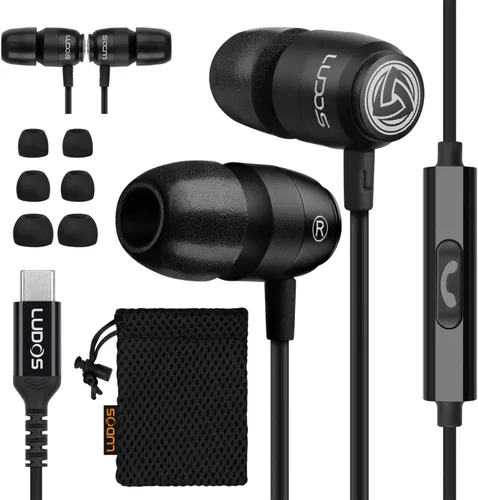 Vista 9 de LUDOS Clamor 2 PRO - Auriculares intrauditivos con cable, auriculares con micrófono, auriculares con aislamiento de ruido, espuma viscoelástica