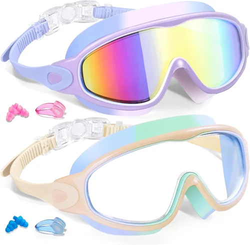 Vista 11 de Keary - Paquete de 2 gafas de natación para niños de 3 a 15 años, protección ultravioleta, antivaho, para piscina, agua, para niños, niñas, jóvenes