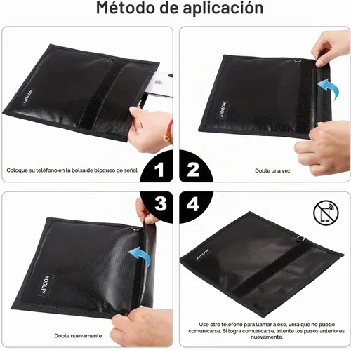 Vista 5 de Hodufy Faraday Bags 9.8 x 11 pulgadas, jaula Faraday ignífuga e impermeable, protector de llavero Faraday, emisión de señal de teléfono celular
