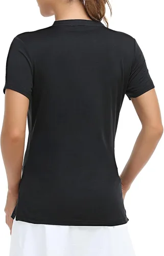 Vista 5 de MIER Women's Collarless Polo Shirt Quick Dry Short Sleeve Golf Shirt for Tennis, Athletic, Lightweight V Neck Polo Tshirts