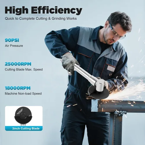 Vista 2 de Amoladora angular neumática de mango largo, herramienta de corte neumática de 90 PSI 25000 RPM, alcance extendido de 12.2 pulgadas para espacios