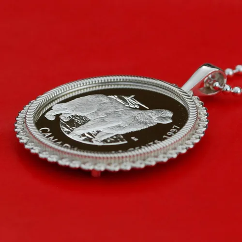 Vista 5 de 1997 Canada Discovering Nature 50 Cents Proof-like BU Uncirculated Sterling Silver Coin Solid 925 Sterling Silver Necklace NEW - Newfoundland Dog
