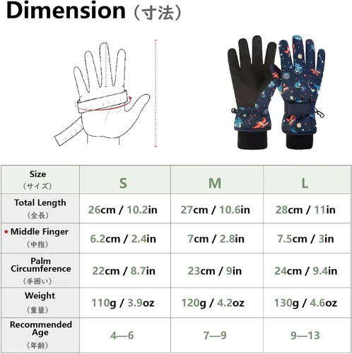 Vista 2 de JEELAD Guantes de esquí para niños y niñas, guantes de nieve de invierno, resistentes al viento, guantes de ciclismo para niños y niñas, clima frío