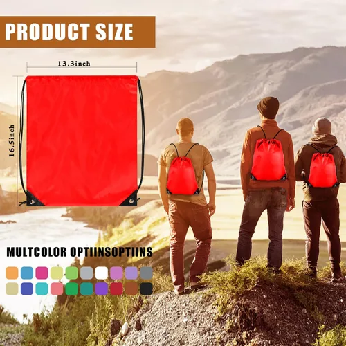 Vista 4 de Grneric 100 unidades de mochila con cordón a granel Cinch Sackpack Ployster Bolsas con cordón para gimnasio fiesta viaje, Rojo -, Classic