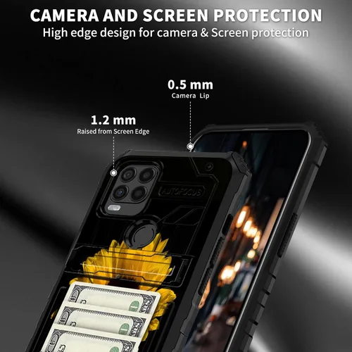 Vista 3 de Funda para Motorola Moto G Stylus 5G con ranura desmontable para tarjetero, soporte de doble capa, resistente a prueba de golpes, funda oculta