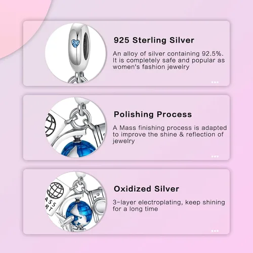 Vista 4 de Abalorio de plata de ley 925 para madre, hija, abuela, para familia, amor, madre, hija, abuela, para pulseras, collares, dijes, abalorios, joyería