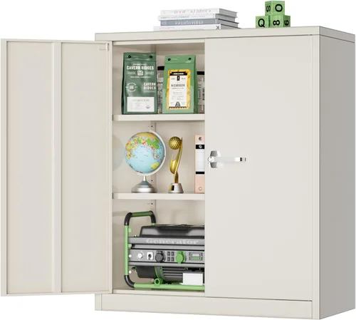 Vista 30 de Greenvelly Armario de almacenamiento de metal para garaje, armario de almacenamiento con cerradura de 72 pulgadas con estantes ajustables