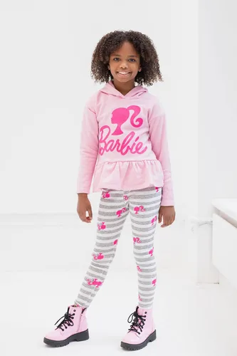 Vista 2 de Barbie Conjunto de sudadera con capucha y leggings de forro polar para niñas pequeñas y grandes